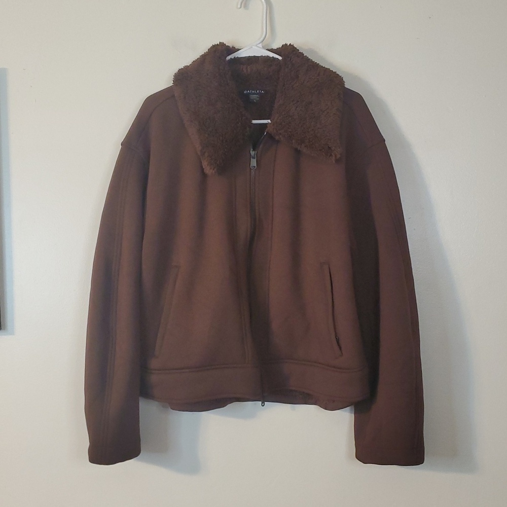 Athleta Westbound Jacket Size Large Sherpa Lined Bomber Coat Brown Heavy - Picture 3 of 16